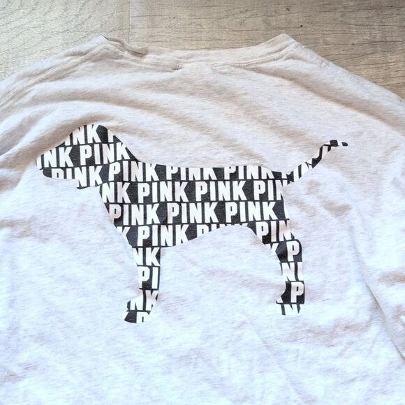 Victoria 's Secret PINK Dog Long Sleeve T-SHIRT Size Large L Grey - Picture 2 of 7